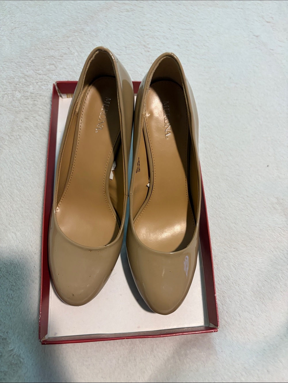 Merona Beige Patent Leather Round-Toe Pumps